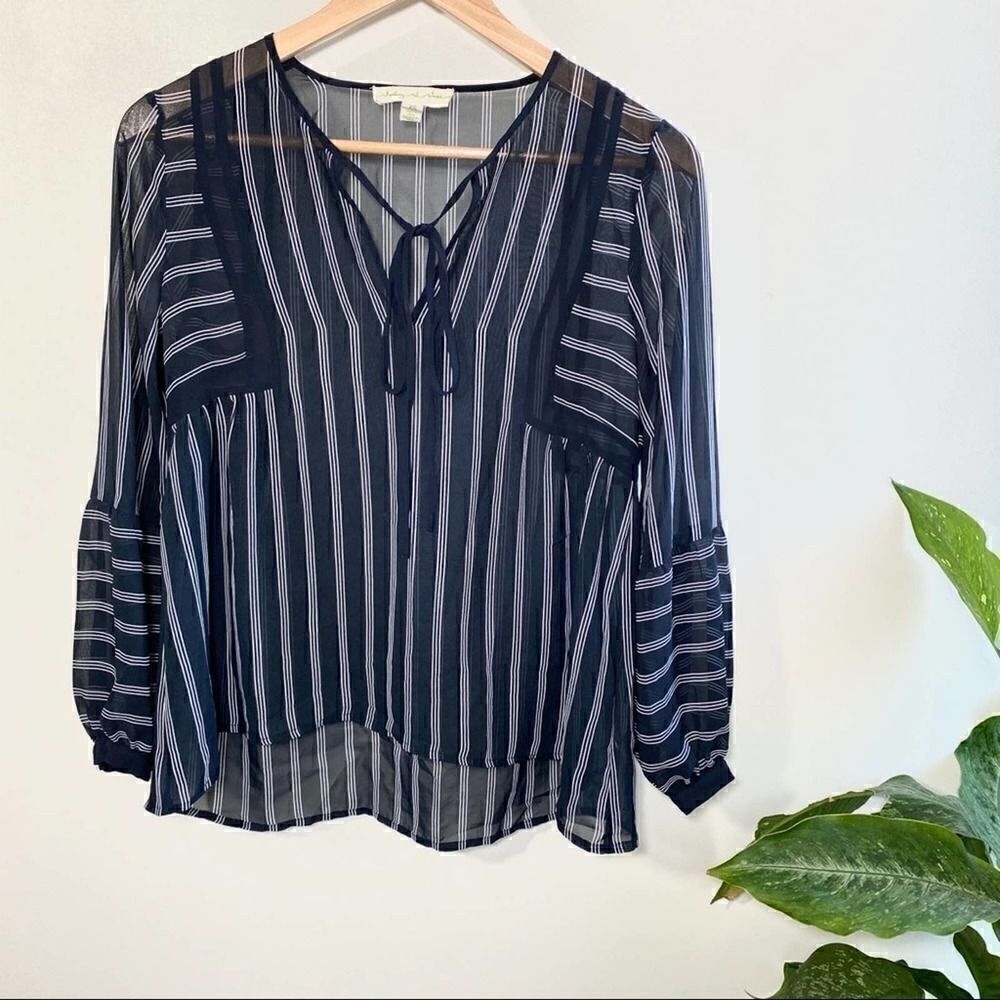 Staring at stars navy stripe long sleeve blouse